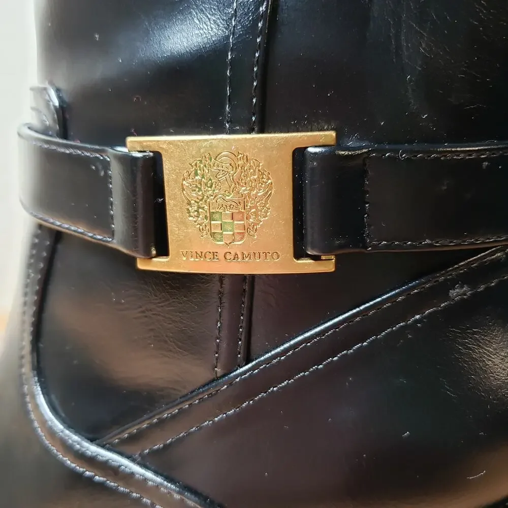 Vince Camuto‎ Women's 8.5 Sherea Faux Leather Tall Riding Boots Black Equestrian